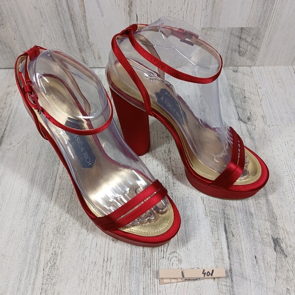 Jessica Rich Red Platform Block High Heeled Sandals #401 - Picture 11 of 12